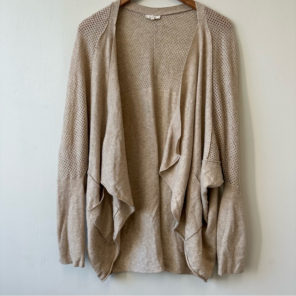 Fairy Grunge Oatmeal Heather Wool Blend Open Front Dolman Sleeve Cardigan
